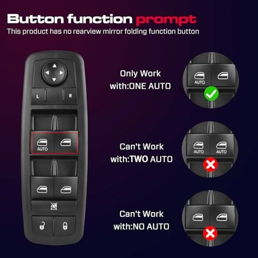 Power window switch with green check and red X indicators for button function