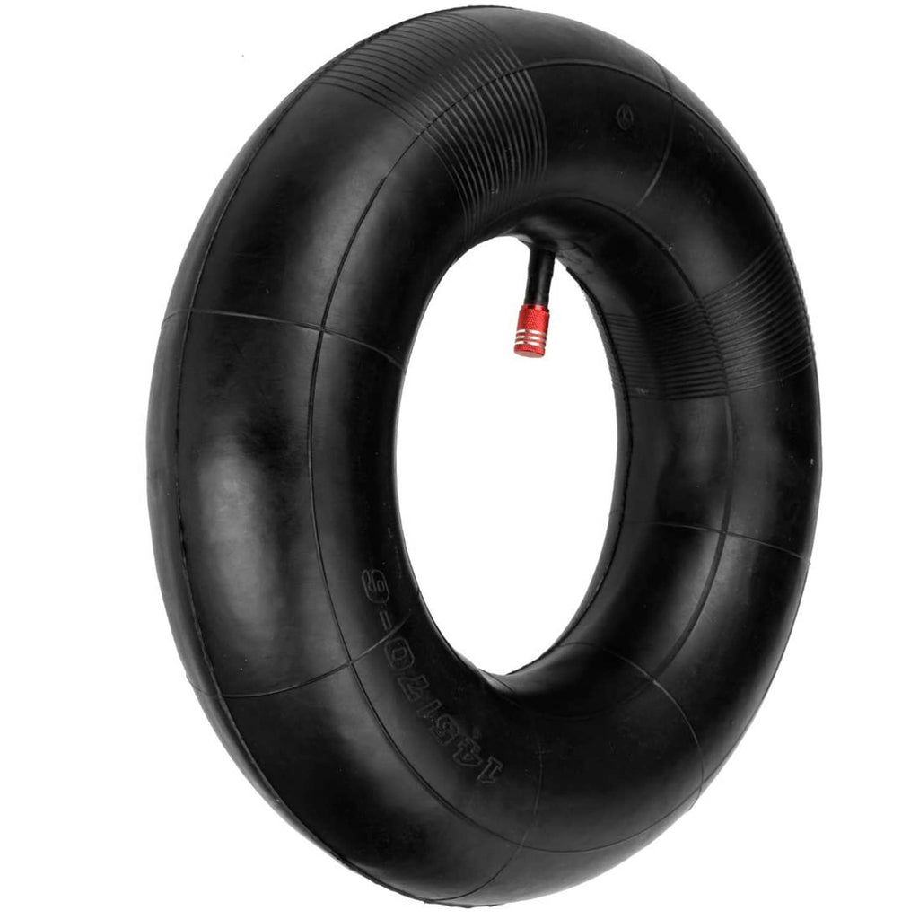 Black inner tube with red valve stem, embossed 145/70-6 size