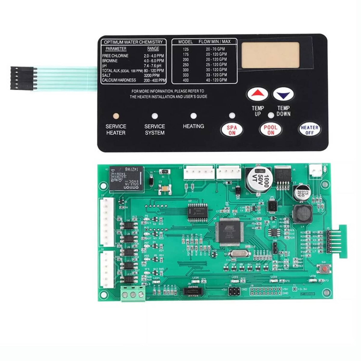 Pentair control board kit with black membrane display panel and green circuit board