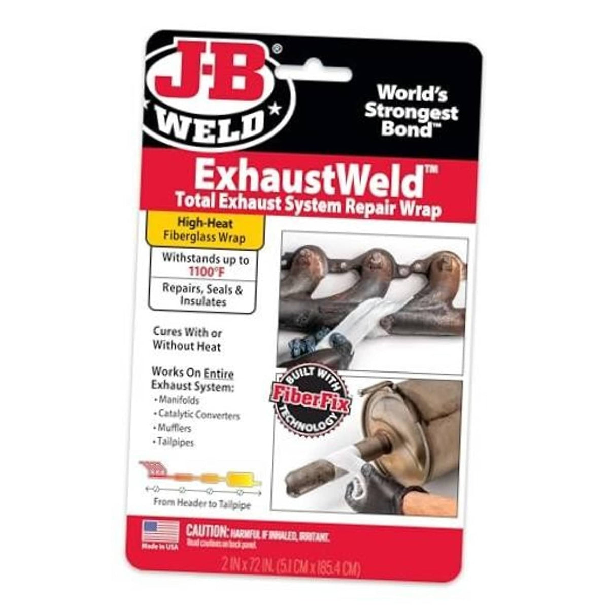 White fiberglass exhaust system repair wrap, JB Weld ExhaustWeld, 2 in x 72 in