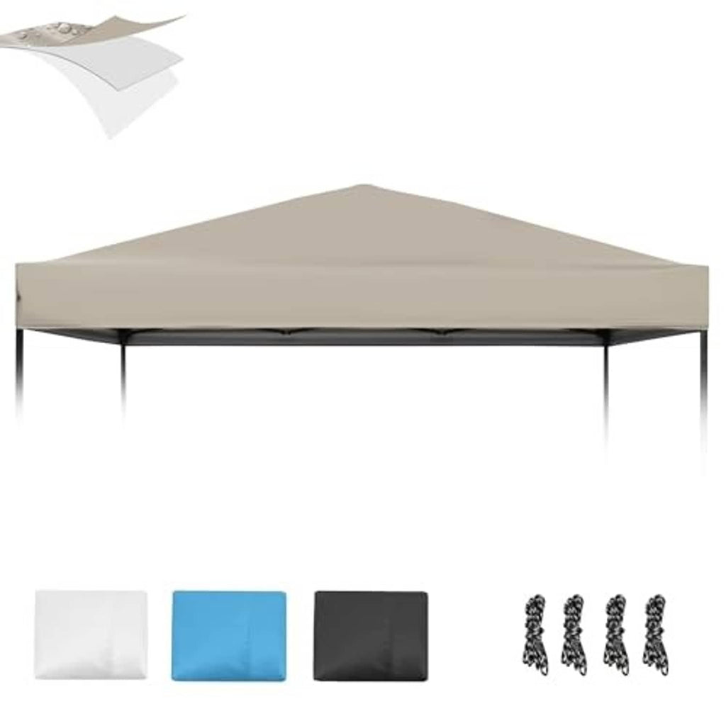 Beige pop-up canopy replacement top with straight-edge roof and matching corner ties