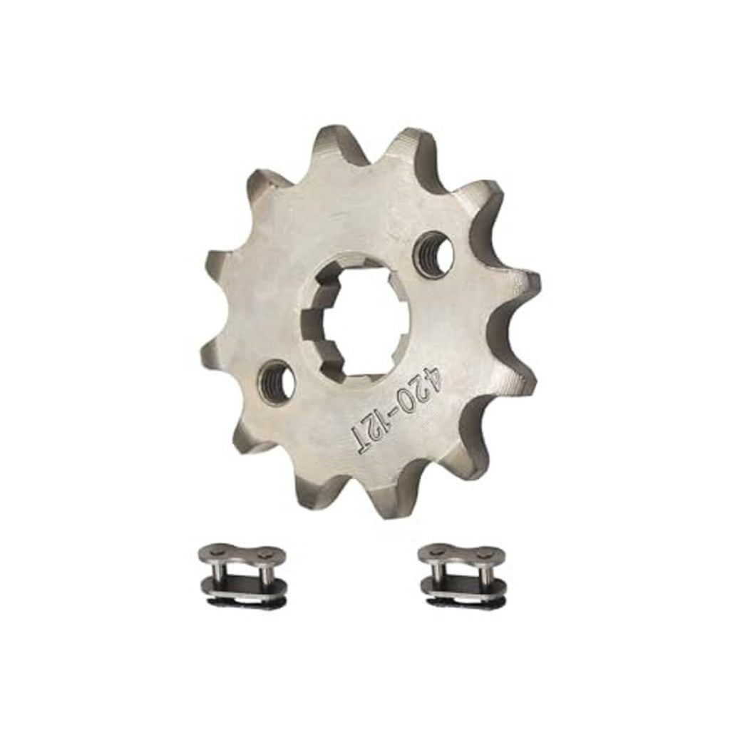 Steel 420 chain front sprocket cog, 12T, 17mm bore; two mounting pins included
