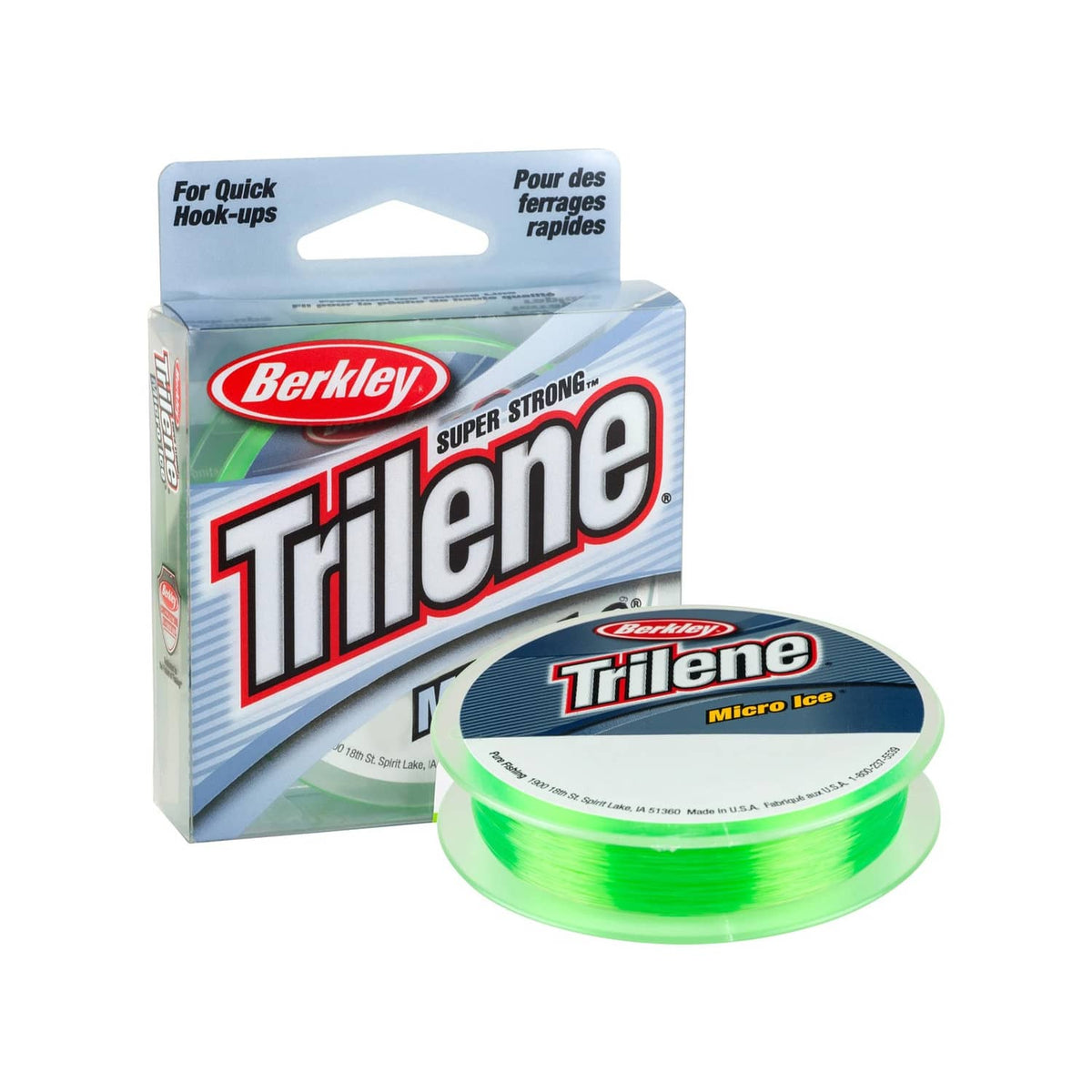 Berkley Trilene Micro ice fishing line spool with green monofilament on package