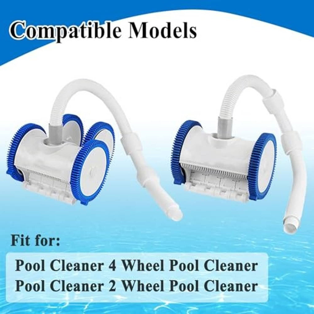White hose floats mounted on curved hoses for automatic pool cleaner