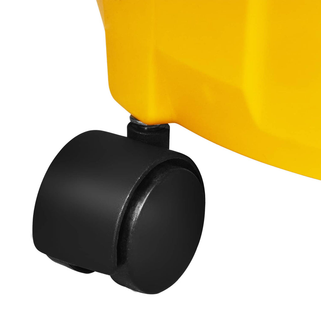 Wet/dry shop vacuum caster wheel, black wheel on yellow canister base