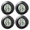 4-pack round mini hygrometers, black with digital 65.3°F and 69% display