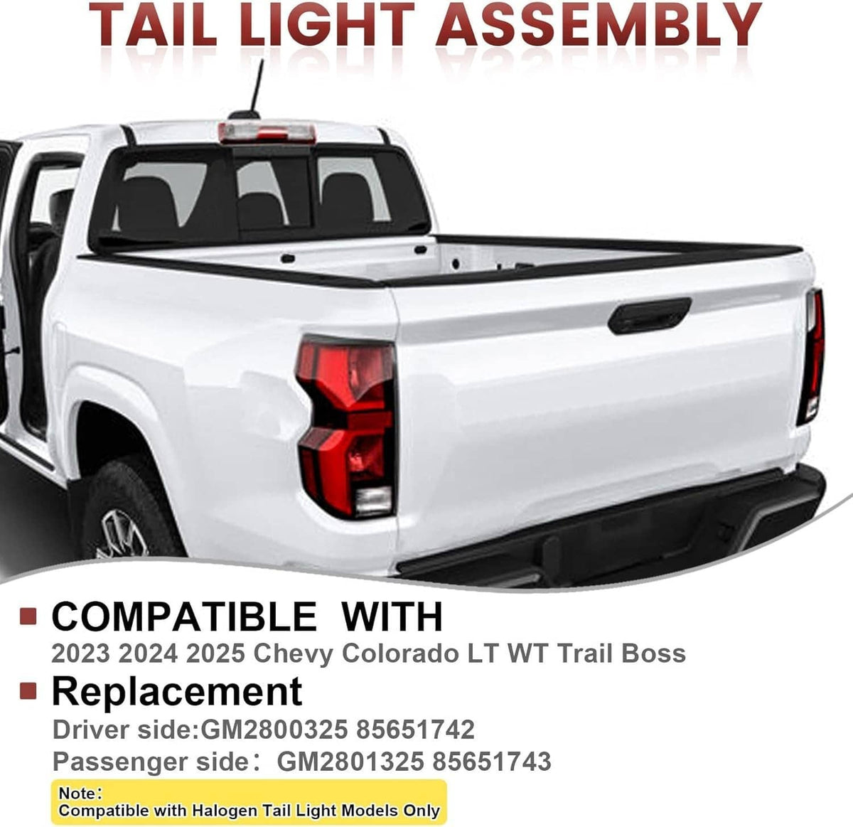 Rear tail light assembly with red lens and clear reverse light on the passenger side
