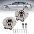 Wheel hub bearing pair with mounting bolts and caps, front and rear