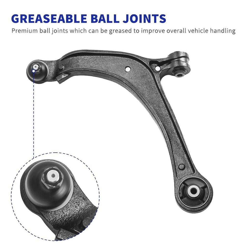 Greaseable ball joint front control arm with rubber bushing and mounting points