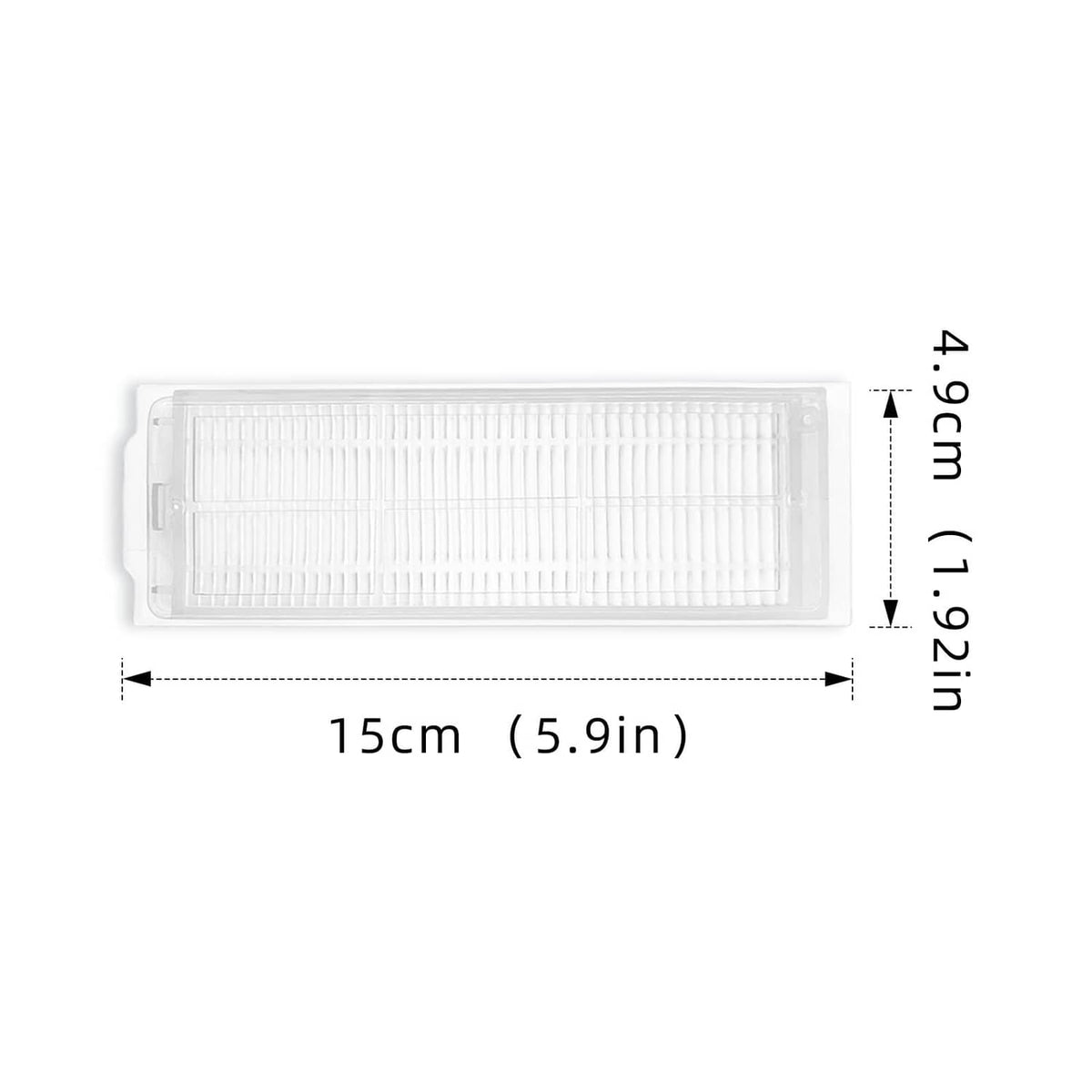 White HEPA filter rectangle, 15 cm length x 4.9 in width replacement part