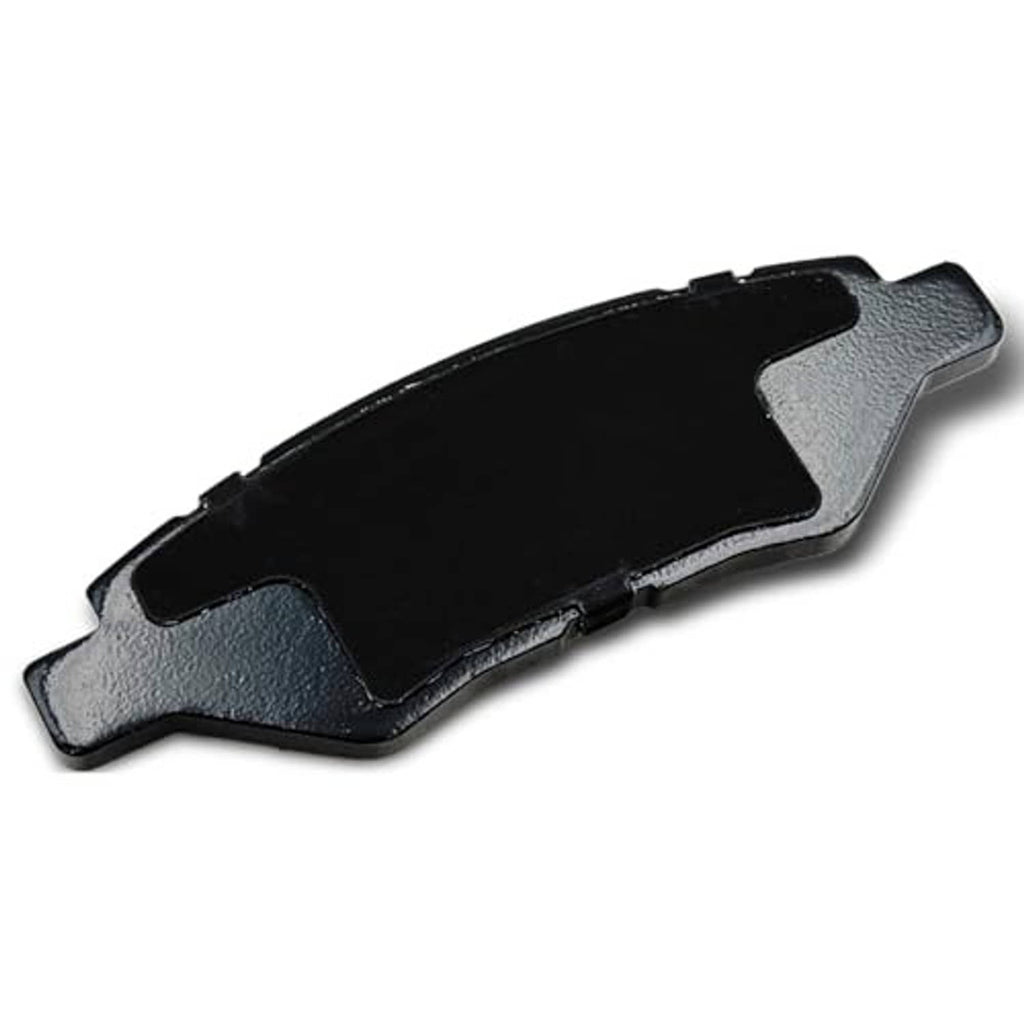 Ceramic brake pad, black interior face with light gray metal backing