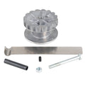 Metal ratchet wheel and cable puller kit with bolts, pin, and black handle sleeve