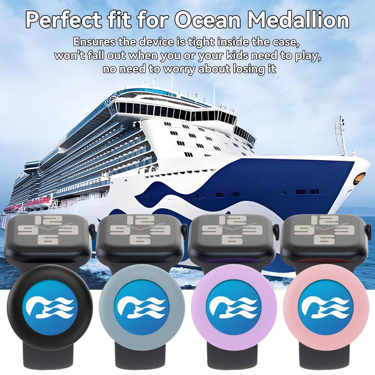 Set of Ocean medallion watch adapters in multiple colors, round wave logo