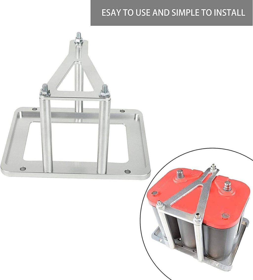 Aluminum battery tray base with four support posts and top plate assembly