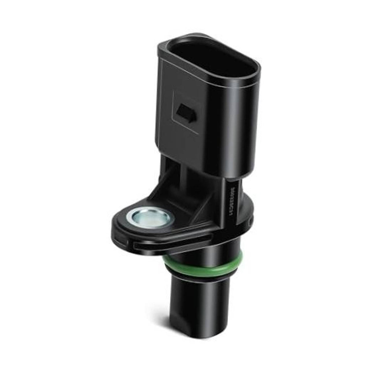 Camshaft position sensor with black housing, green seal ring, and 3-pin connector