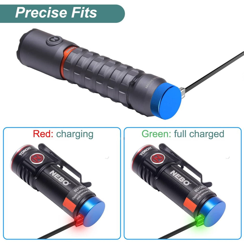 Black charging cable with blue magnetic connector tip