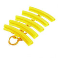 Yellow wheel rim tire protector saver set with strap cords, curved guards for tire changes