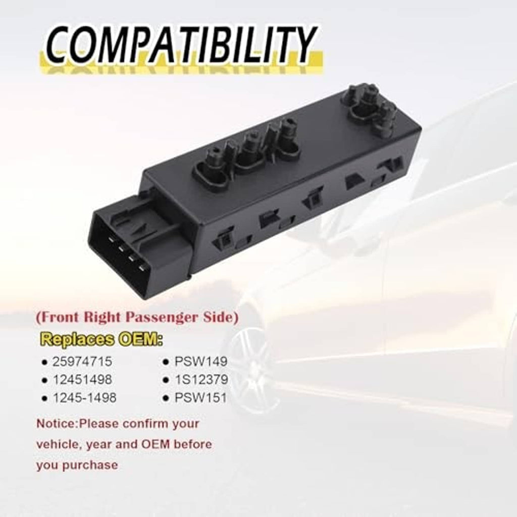 Black seat switch module for front right passenger side, long multi-switch connector