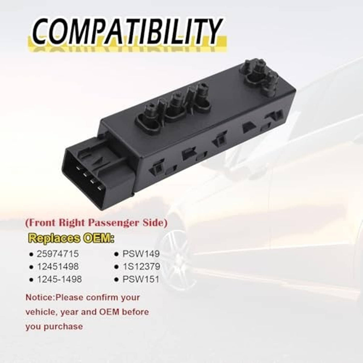 Black seat switch module for front right passenger side, long multi-switch connector