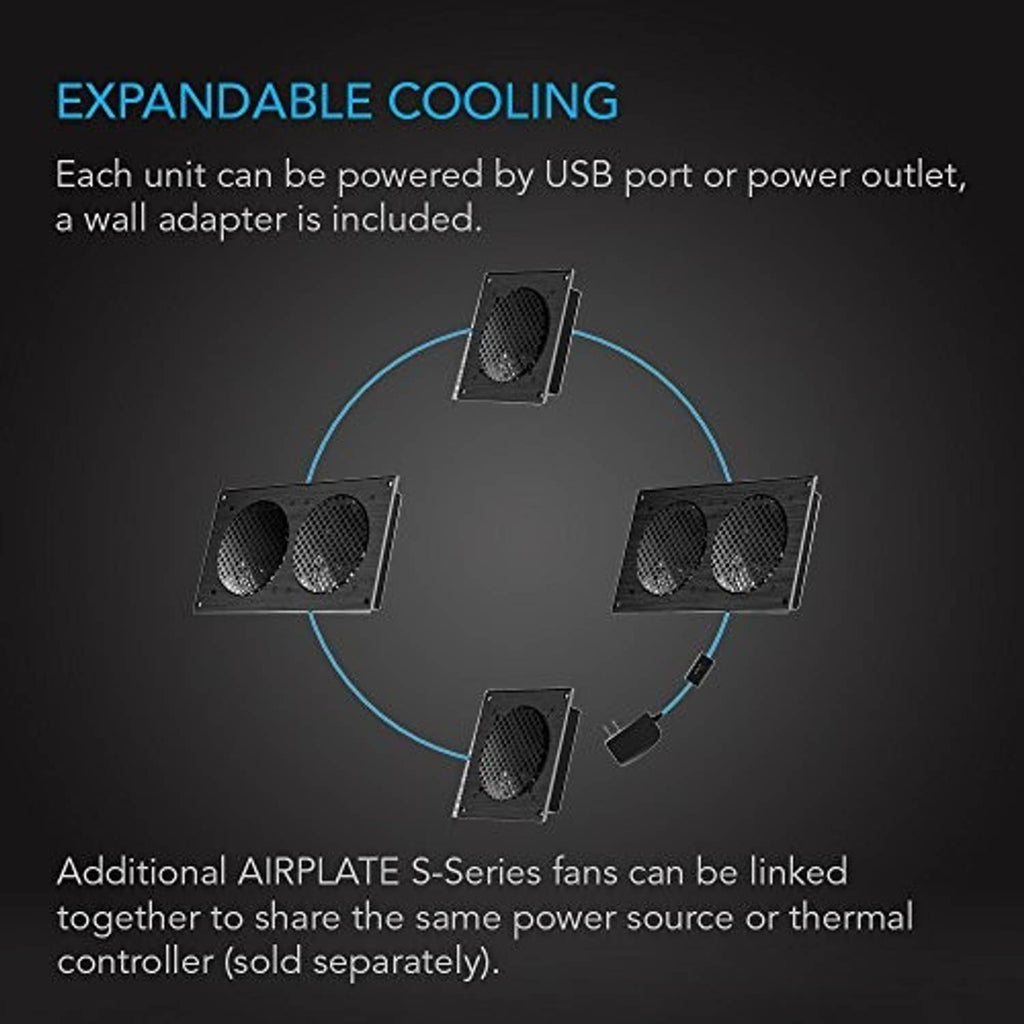 Expandable linked cabinet fan set with multiple units for USB or power-outlet use