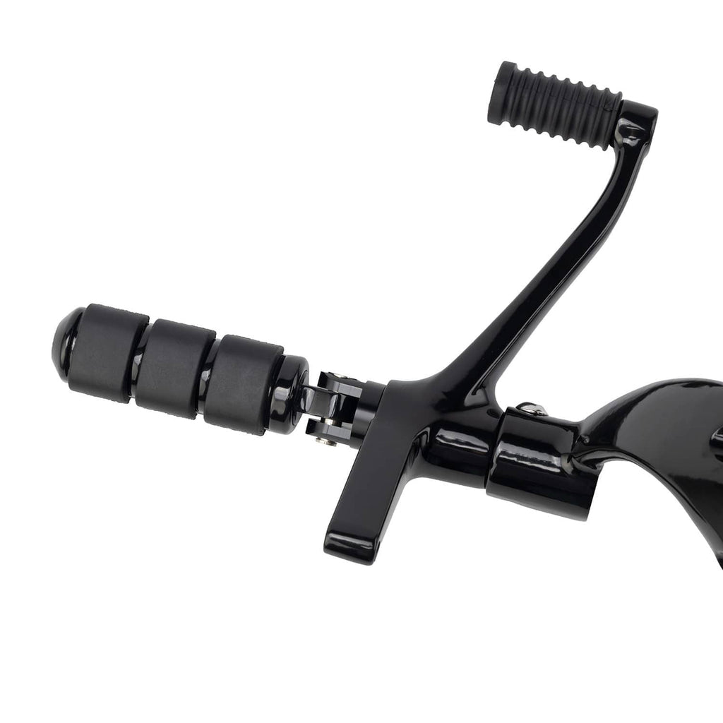 Black forward control lever with textured grip and mounting bracket