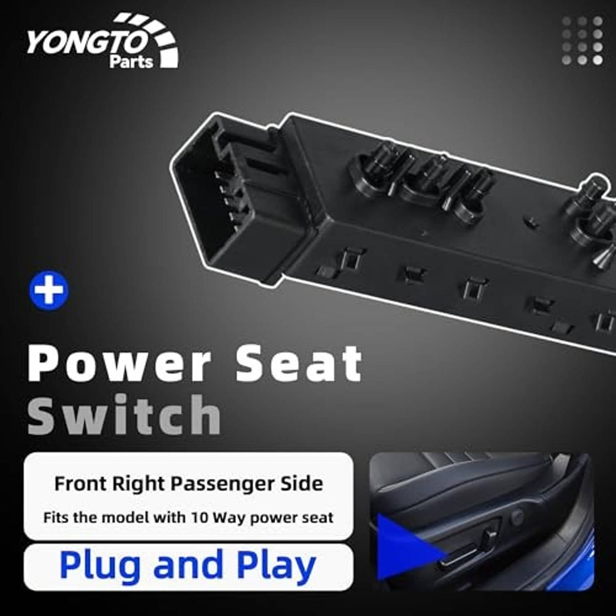 Power seat switch module showing wiring terminals and raised control knob area