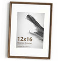 Walnut picture frame with white mat holding a photo print, 12x16 size.