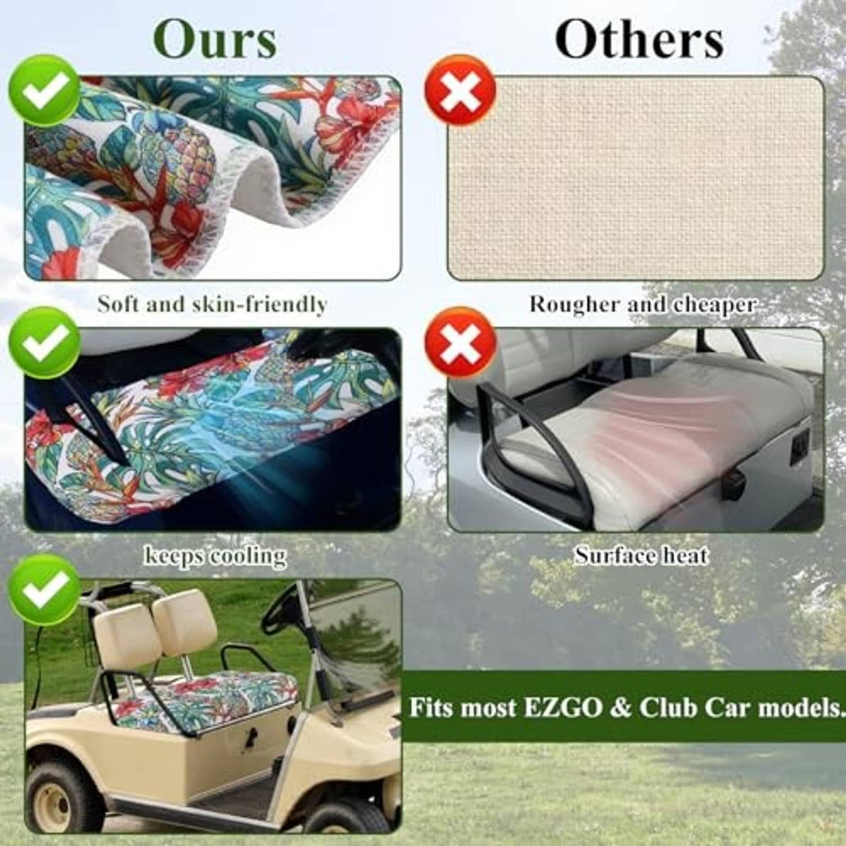 Golf cart seat cover blanket with soft tropical print on seat