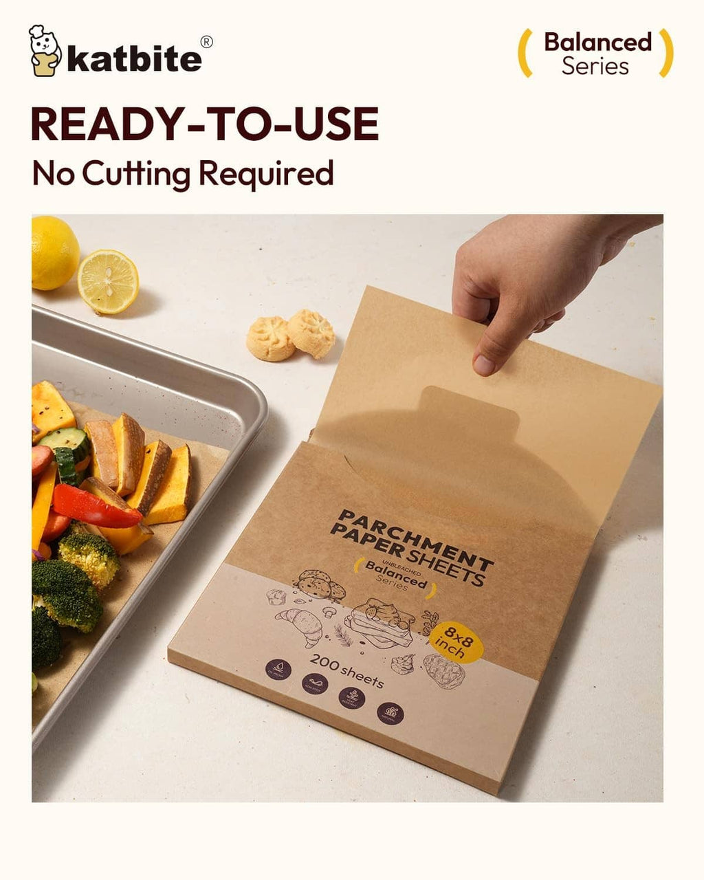 Ready-to-use parchment paper sheet with baking tray of vegetables