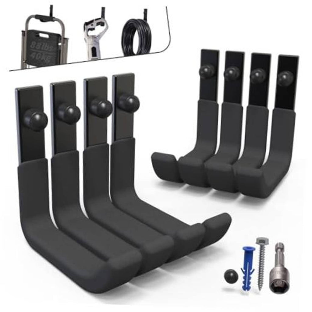 8-pack black steel garage storage hooks with ball ends and curved ladder hanger arms