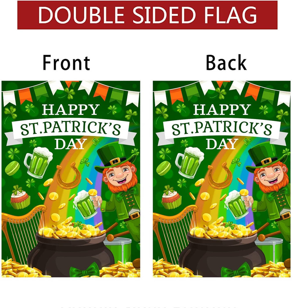 Double-sided green St. Patrick's Day garden flag with “HAPPY ST. PATRICK'S DAY” on both sides