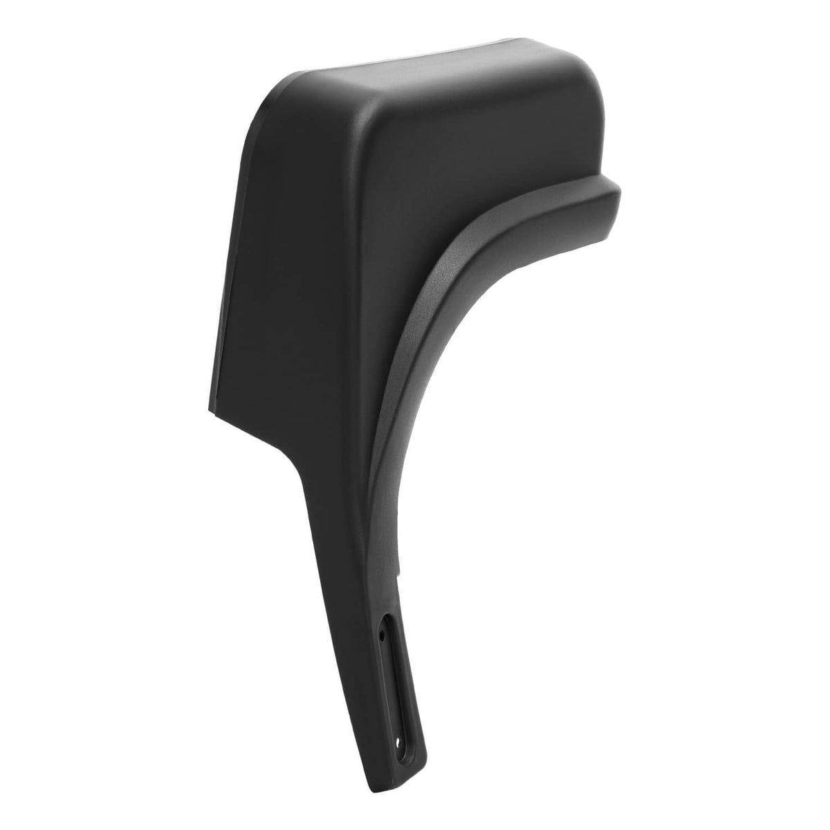 Black plastic right golf cart fender cap with curved fender lip and mounting hole