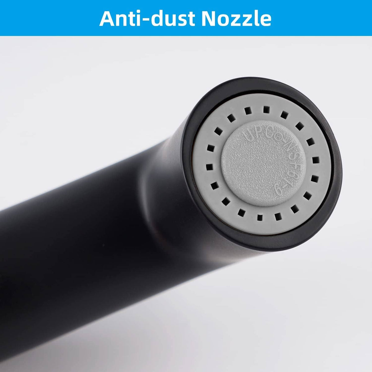 Matte black anti-dust spray nozzle face with multiple jet holes