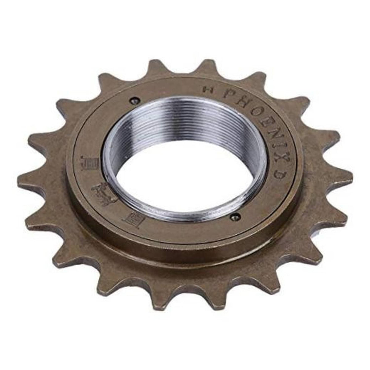 18-tooth thread-on freewheel sprocket with silver inner threads, dark bronze finish