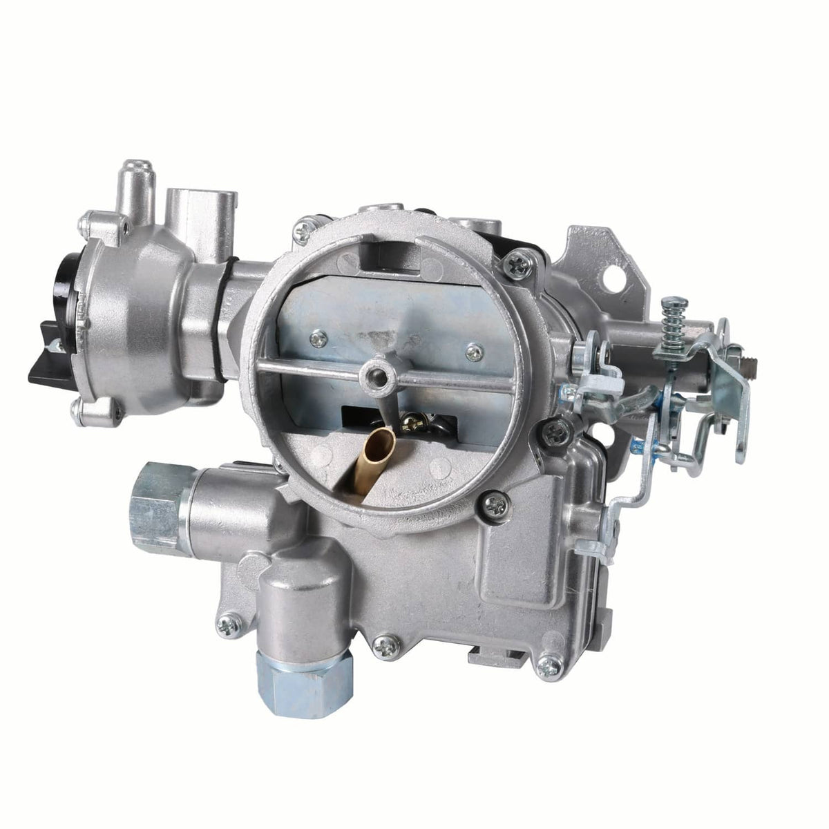Marine carburetor with front circular body and vacuum/line ports on the housing