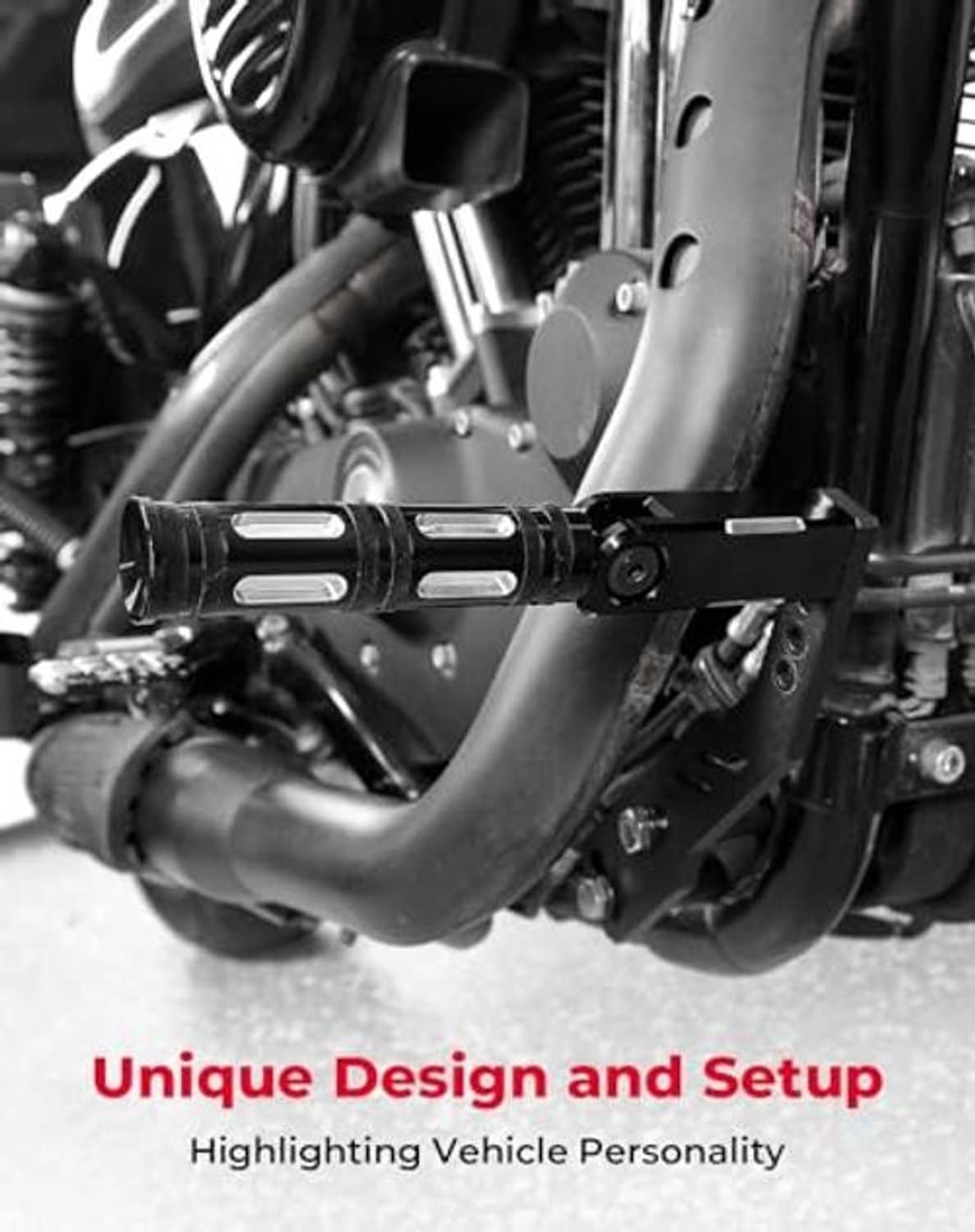 Installed highway foot peg with folding metal arm and mounting plate