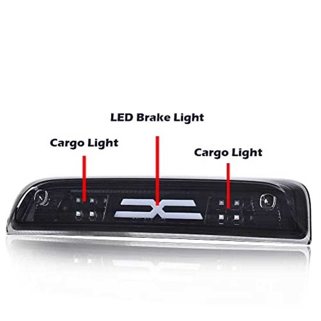 Black LED brake light bar with orange X center and side cargo light LED strips