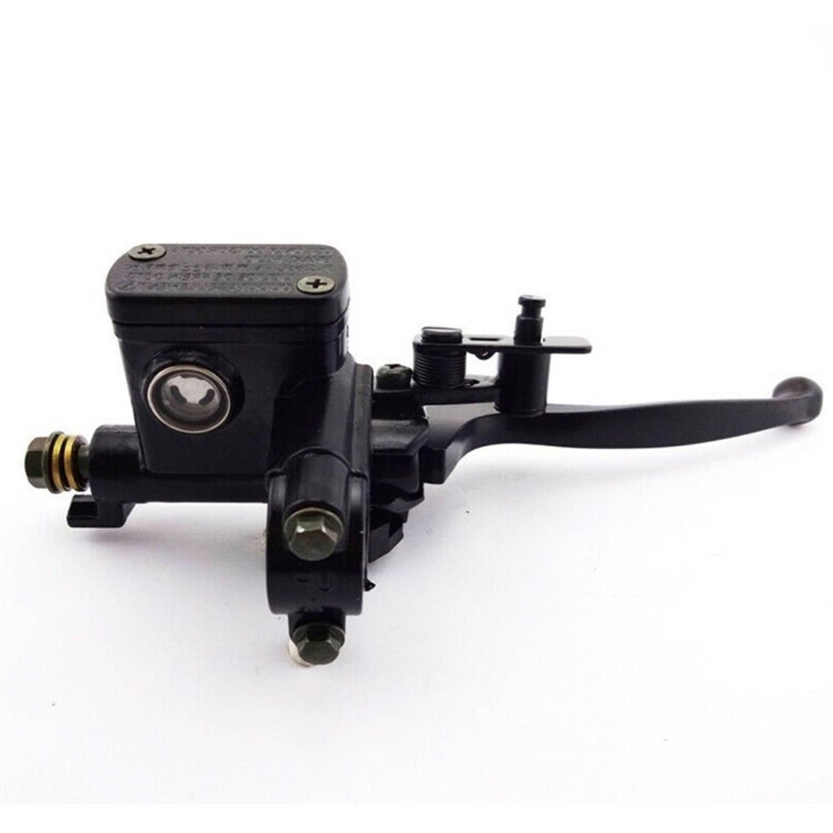 Right brake master cylinder lever with black reservoir and side inlet fitting