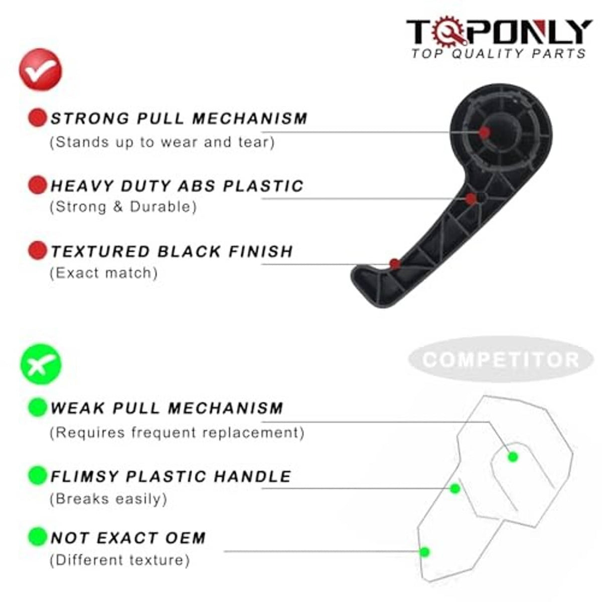 Black hood latch release handle assembly diagram with pull mechanism and textured finish