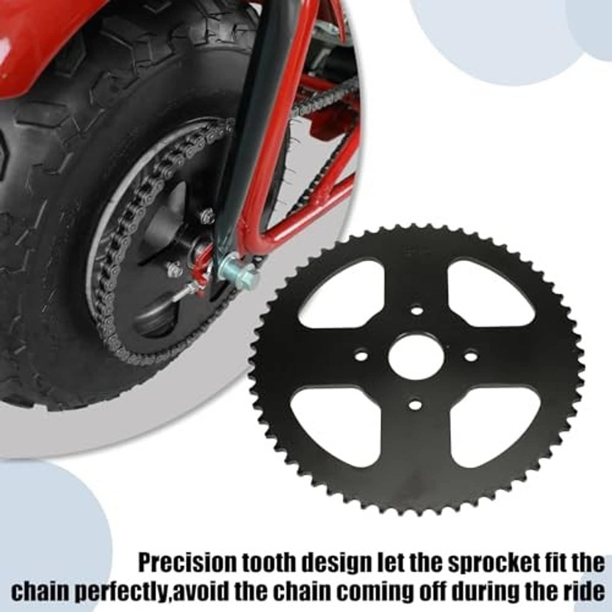 Close-up of black 60-tooth rear sprocket with chain teeth