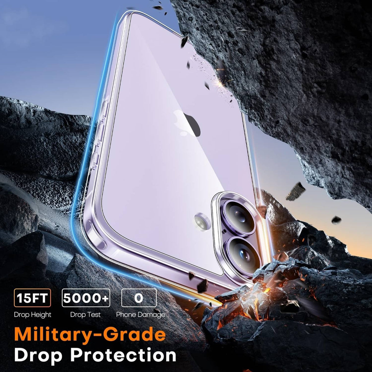Clear iPhone 17 case with screen protector, slim design with camera lens openings
