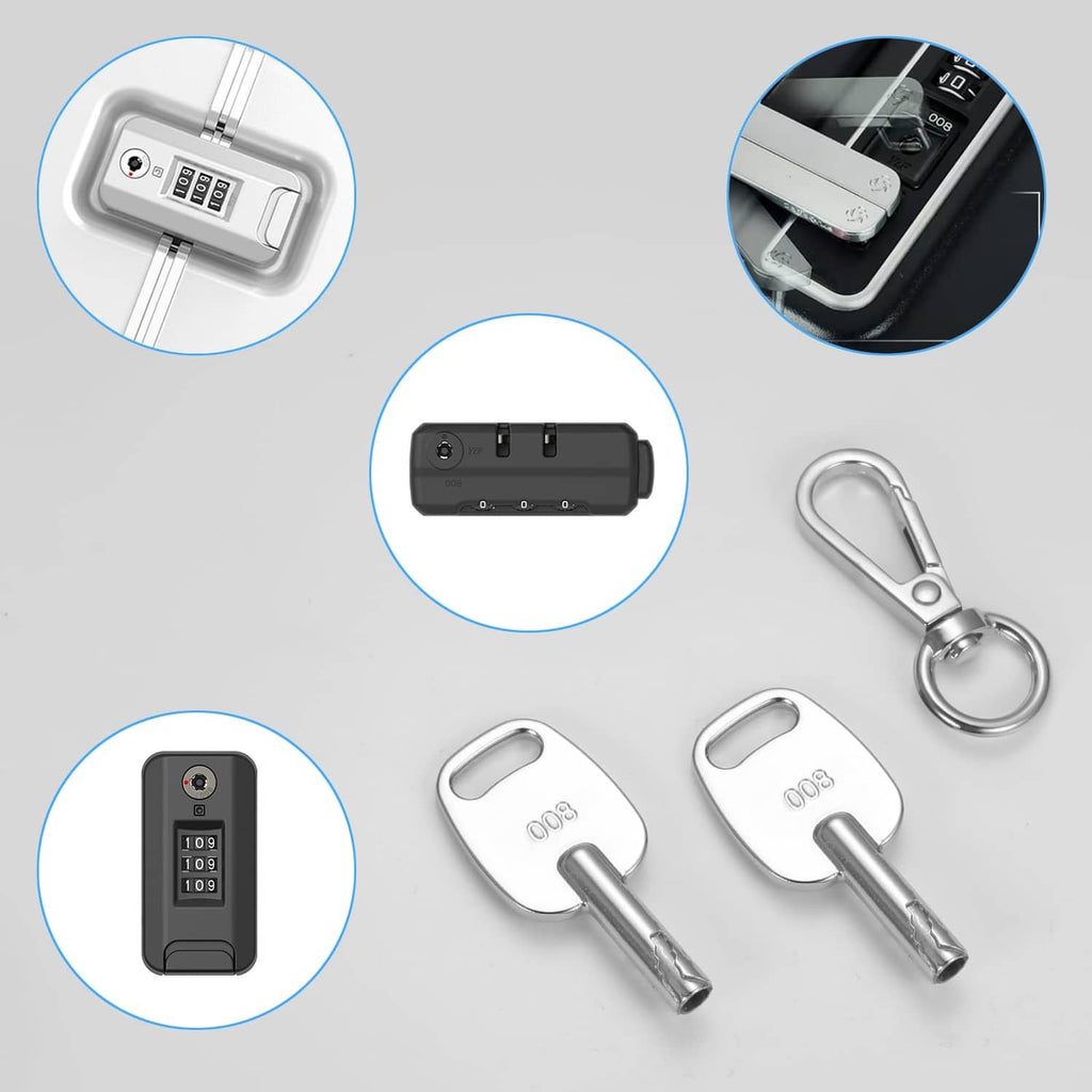 Set of two silver 008 luggage keys with keyring and small keychain pieces
