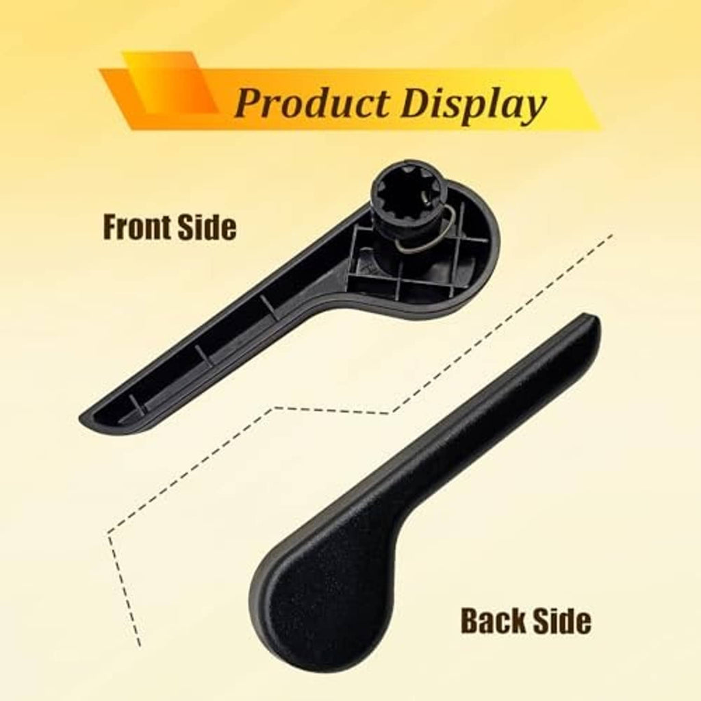 Black seat recliner handle with front and back side views shown