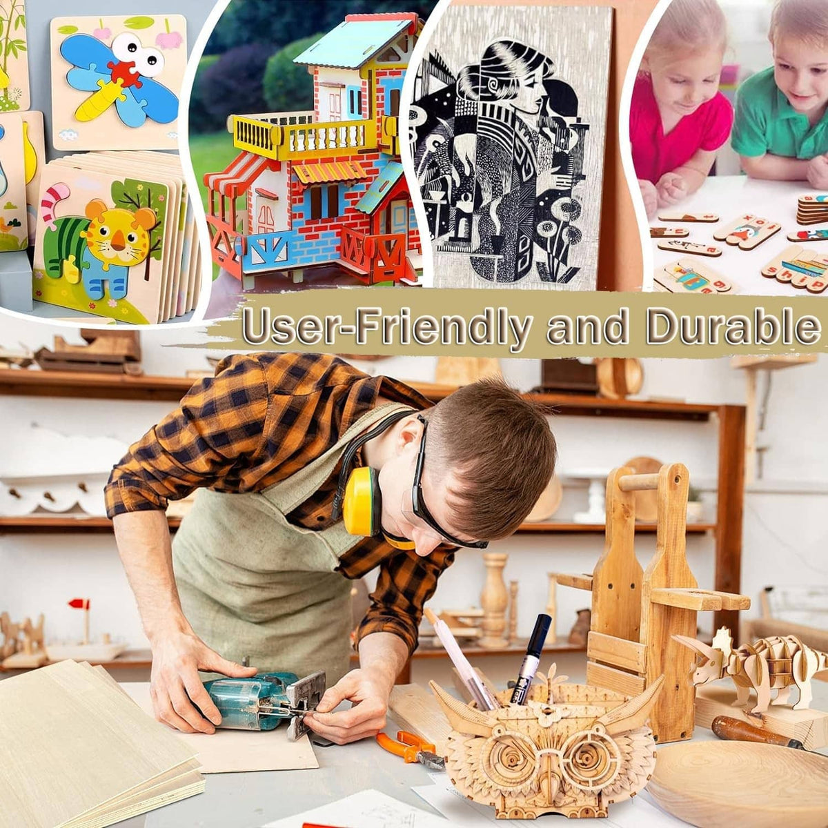 Wooden craft parts and basswood sheets for building and decorating projects