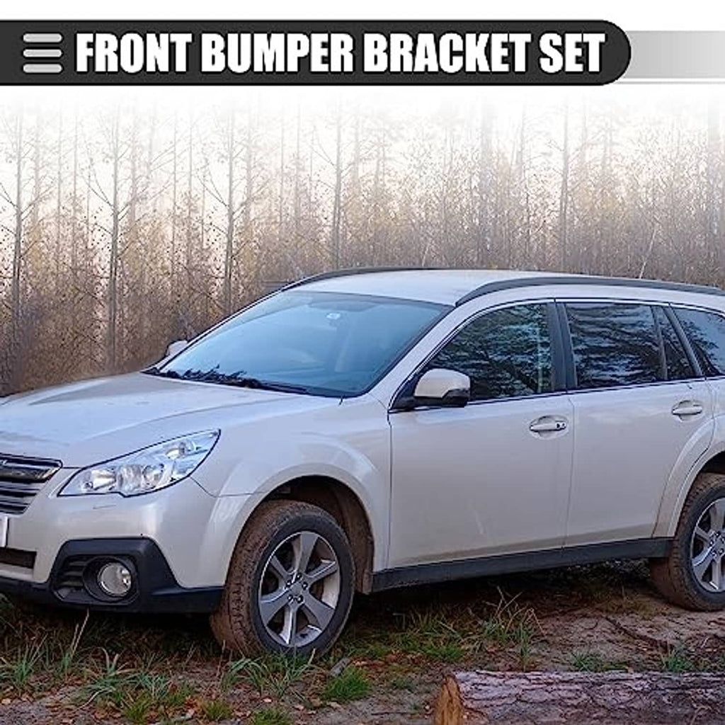Front bumper bracket set for a Subaru-style sedan, showing installed vehicle front