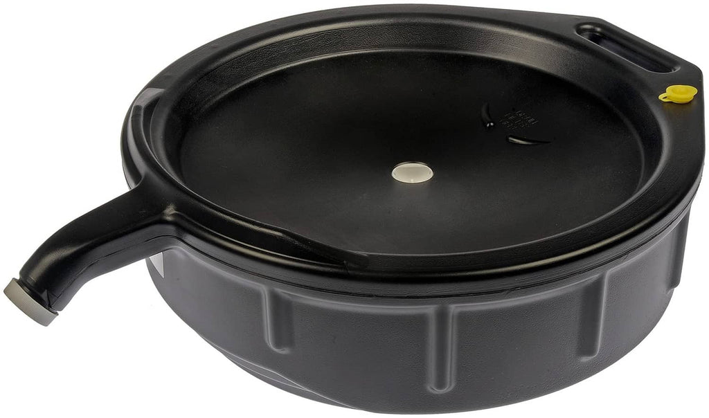 15-Quart black plastic drain pan with handle and center drain plug
