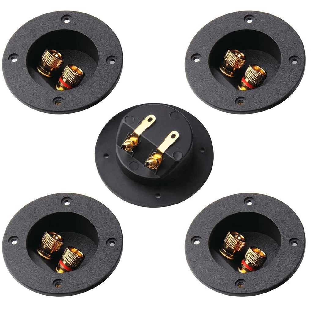 Black 3-inch speaker terminal cups with gold binding posts, 2-way set