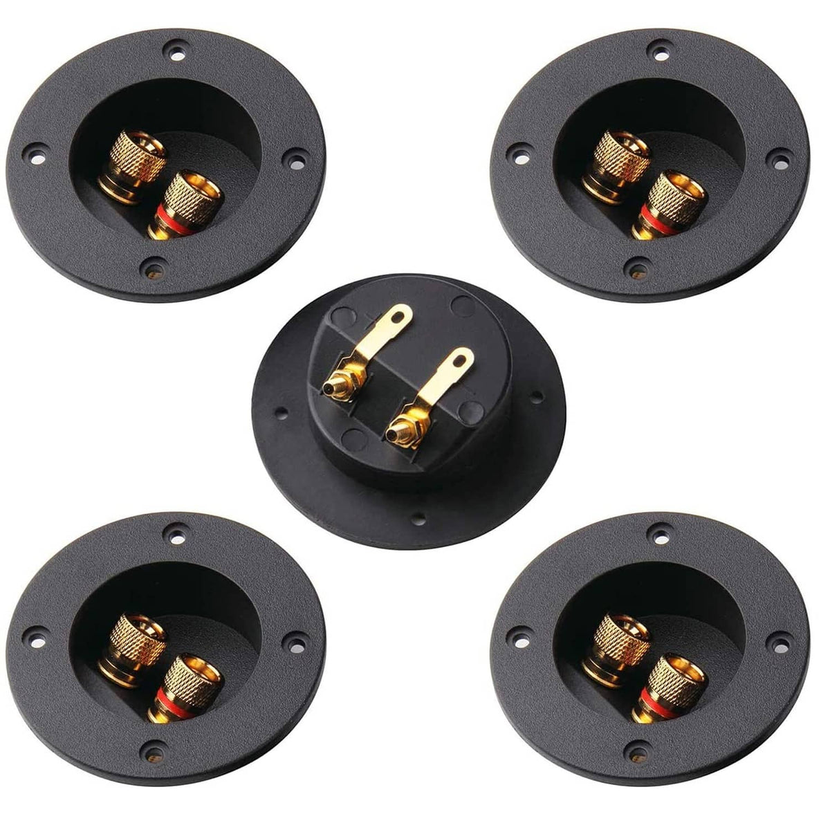Black 3-inch speaker terminal cups with gold binding posts, 2-way set