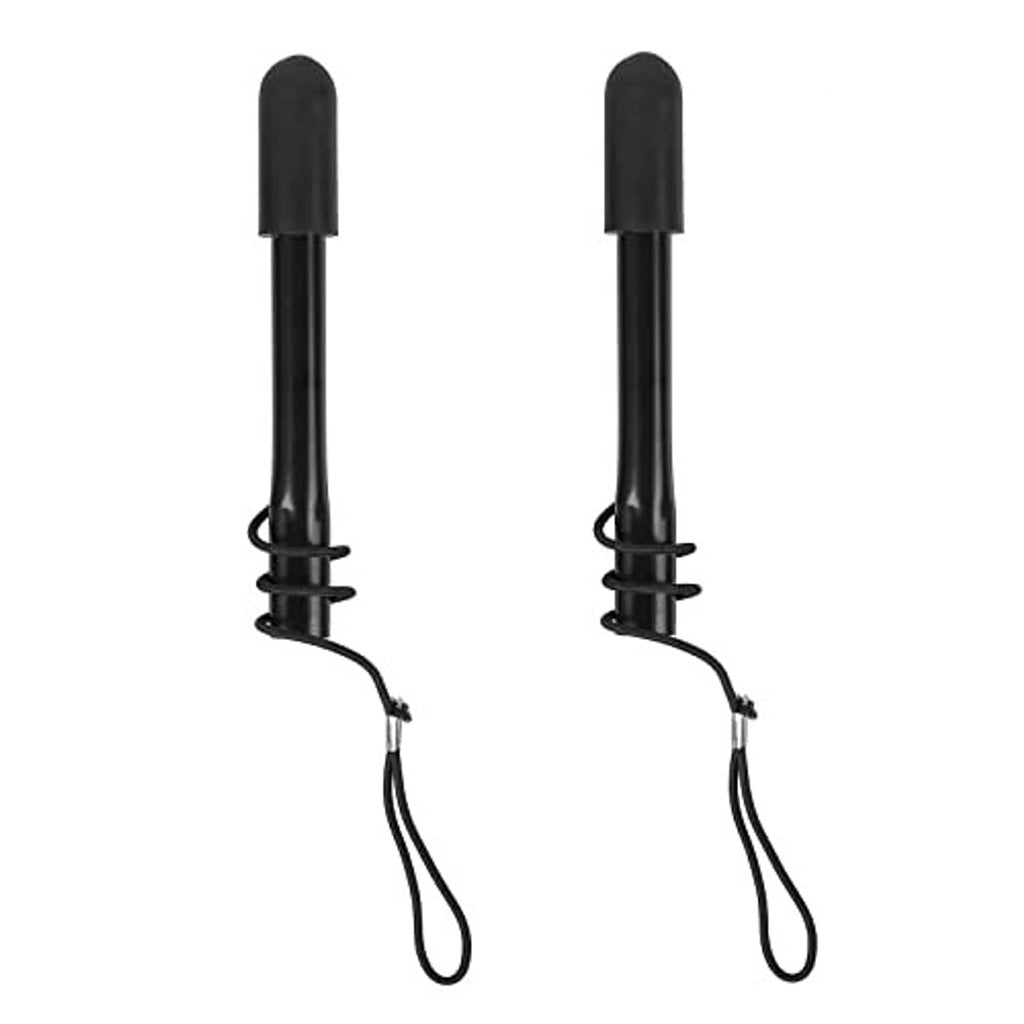 Wheelchair brake handle extension pair with black rods and hanging pull lanyard loops