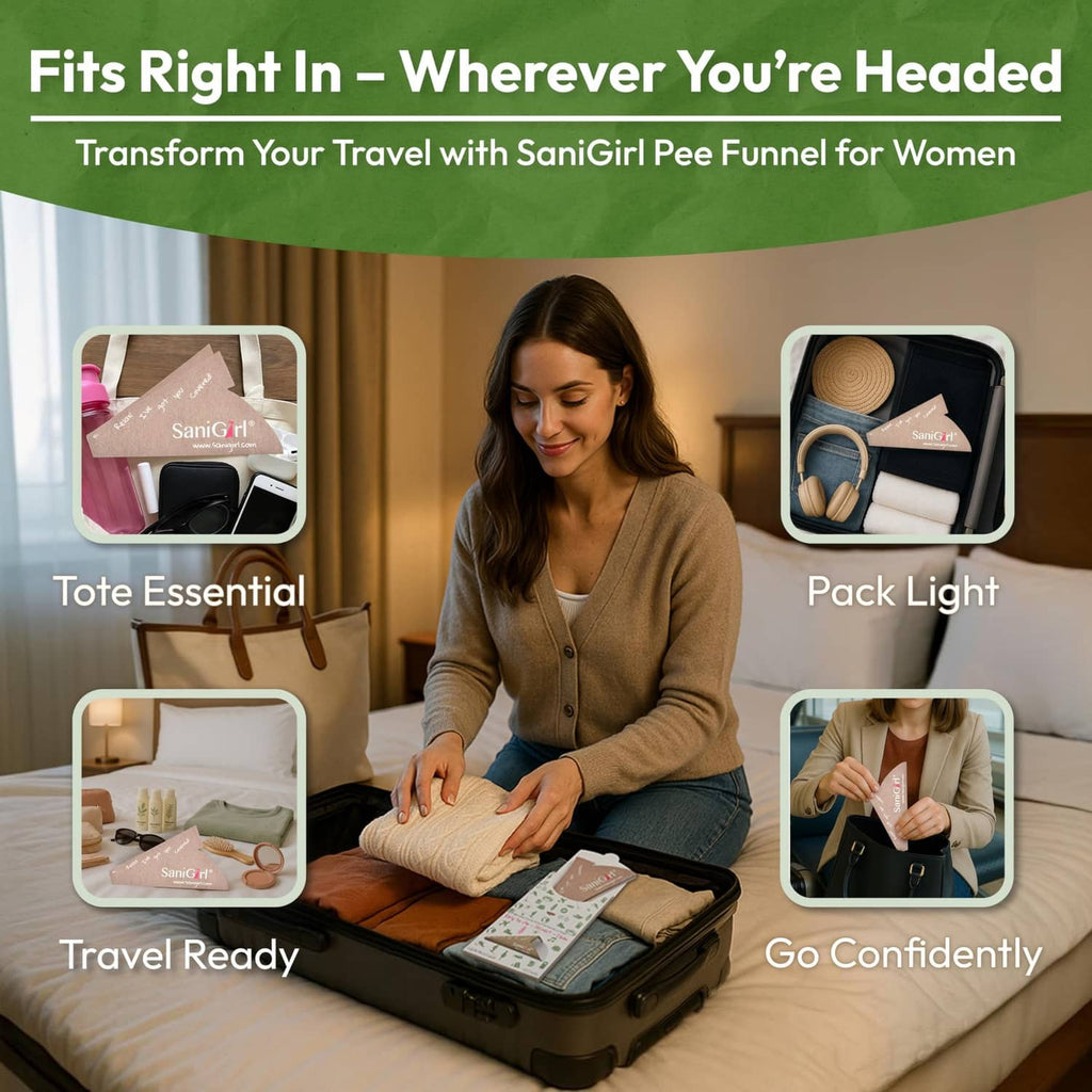 Disposable urine funnel shown as travel-ready items for tote, pack, and carry kit.
